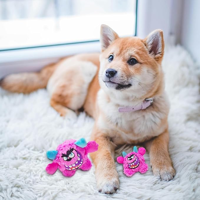 Squeaky Plush Dog Ball, Dental Care, Skin-Friendly and Soft and Relieve Stress, Little Monster Plush Ball Toy Suitable for All Breeds (Rose Red, Small)