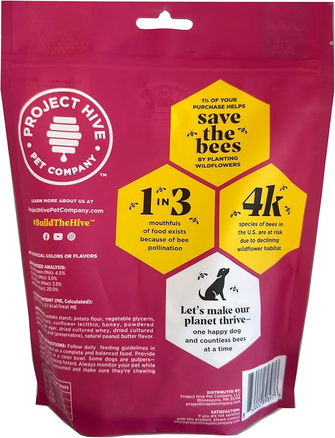Healthy Dog Reward Treats - Hive Bites - 12 oz. - All Natural Small Dog Bites for Training, Natural Peanut Butter Flavored, Vegetarian Chews, Made in The USA