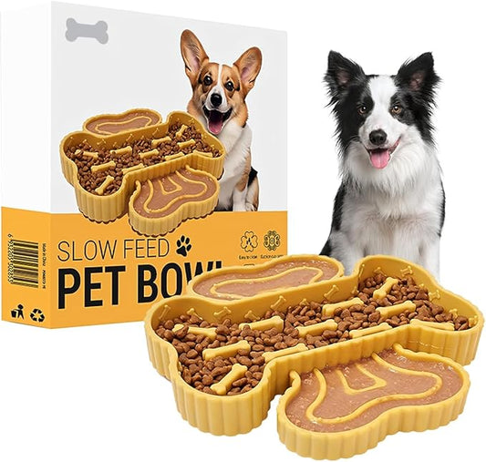 Healthy Slow Feeder Dog Bowl for Fast Eaters - Anti-Gulping Puzzle Feeder with Strong Suction Cups, BPA-Free Pet-Safe Bowl, Dry/Wet Food Compatible for Dog&Cat Yellow (Prevents Bloat & Indigestion)