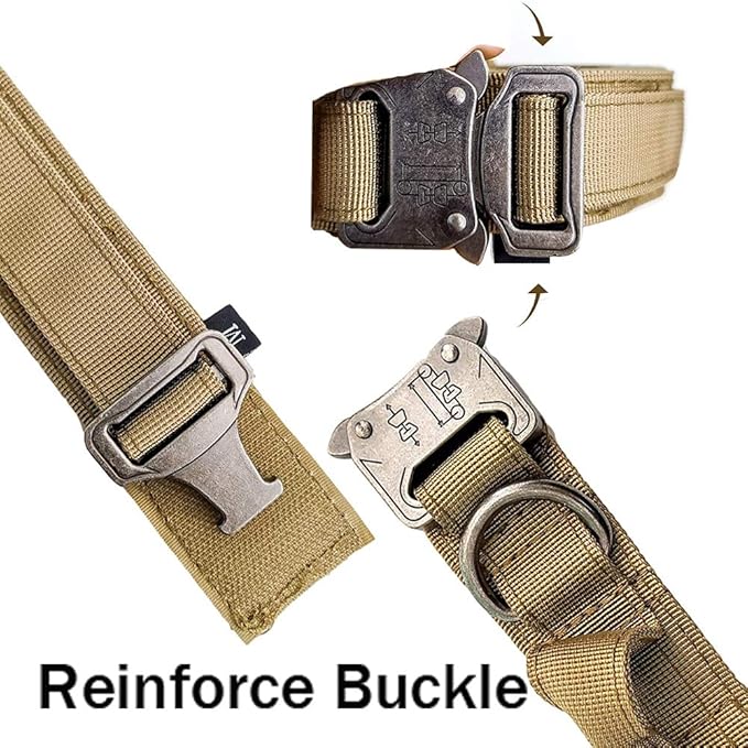 Xqpetlihai Tactical Dog Collar and Leash Set Adjustable Military Nylon Dog Collar with Control Handle and Heavy Duty Metal Buckle for Large Dogs（Brown M