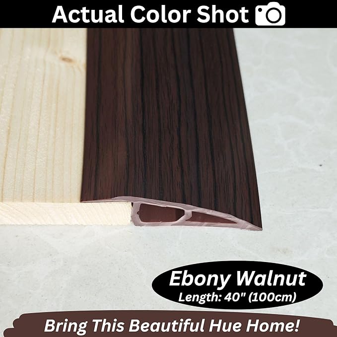 1/2" to 3/5" Height Threshold Ramp - Rubber Threshold, Floor Transition Strip, Door Strip, Wheelchair Ramp, Carpet to Tile Strip (Ebony Walnut, 40 inches)