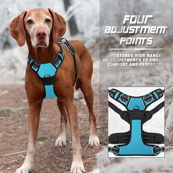 BARKBAY No Pull Dog Harness Front Clip Heavy Duty Reflective Easy Control Handle for Large Dog Walking(Blue,L)