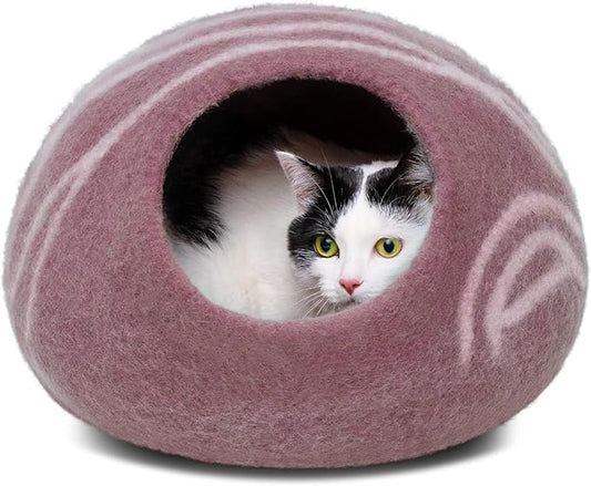 MEOWFIA Cat Cave – Premium Felt Cat Bed for Indoor Cats, Handmade Merino Wool (Gold Rose, Large)