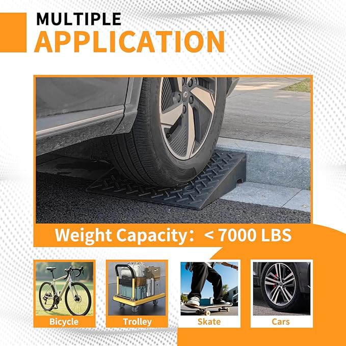 Rubber Curb Ramps for Driveway Sidewalks Shed Entry, 5.9 Inch Rise Height 2 Pack 19.68" L x 19.68" Threshold Ramp for Cars, Motorcycles, Lawn Mowers, 7000lbs Load Capacity
