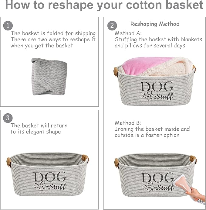 Durable Cotton Rope Dog Toy Storage, Large Dog bin, pet Bed, Puppy Toy Box - Perfect for organizing pet Toys, Blankets, leashes, Clothing and Any Doggie Stuff - Gray