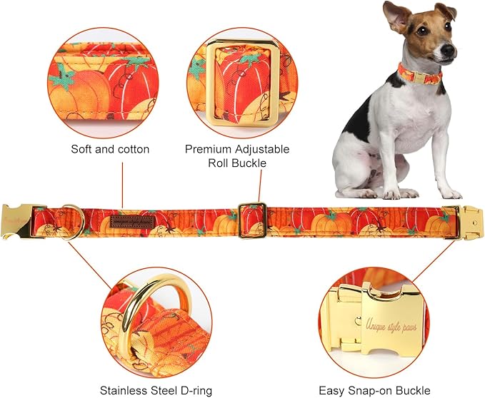 Unique style paws Halloween Dog Collar Metal Buckle Orange Pumpkin Collar Gift Durable Cute Collar for Small Medium Large Boys Girls Dogs