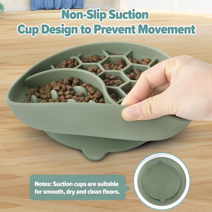 Slow Feeder Dog Bowls, Silicone Pet Food Bowls with Suction Cups, Non-Slip Dog Feeding Slow Down Pet Eating Speed for Fast Eaters, Anxiety Relief & Fun Added (Green)
