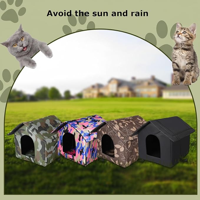 Weysat 4 Pcs Outdoor Cat House Weatherproof Stray Cat Shelter Waterproof Feral Cat Houses for Outdoor Cats Insulated Foldable Warm Cat Bed Tent Kennel for Winter Cat Supplies, Easy to Assemble