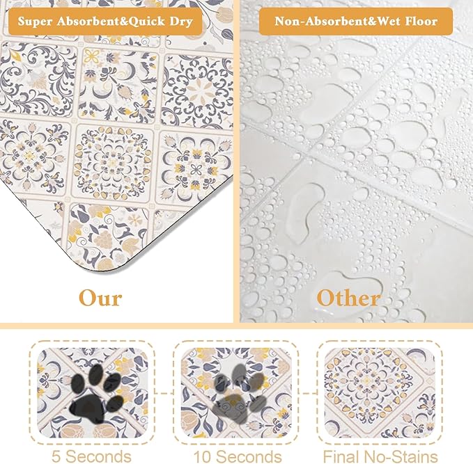 Dog Food Mat for Floors Waterproof Quick Dry Pet Placemat Cat Feeding Bowls Mats for Food and Water, Eco-Friendly Dog Accessories Diatomite Pets Supplies 12" X 20"