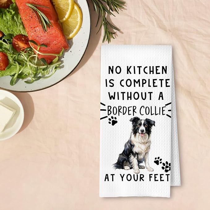 Border Collie Funny Dog Kitchen Towels - A Kitchen is Not Complete Without A Border Collie Dish Towel Waffle Weave Hand Towels for Home Bathroom,Dog Lovers Gift,16×24 Inch