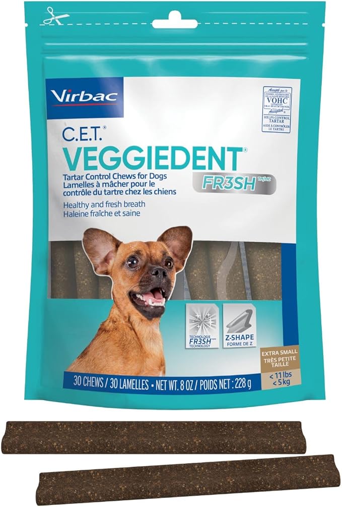 Virbac C.E.T. VEGGIEDENT FR3SH Tartar Control Chews for Dogs, Extra Small, 8 oz (Pack of 1)