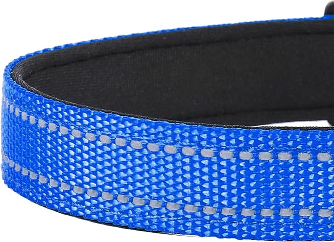 Reflective Dog Collar, Adjustable Soft Neoprene Padded Nylon Pet Collars with Buckle for Puppy and Small Dogs, Cats, Navy Blue,XS