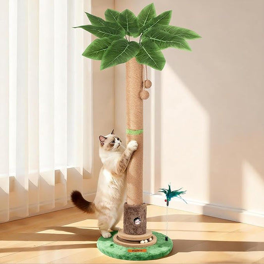 Cat Scratching Post, Famifit 39" Nature Sisal Cat Scratch Post for Indoor Cats, Large Cat Scratcher with Cat Toy Mouse Hole & Interactive Wooden Ball for Kittens Adults Cats