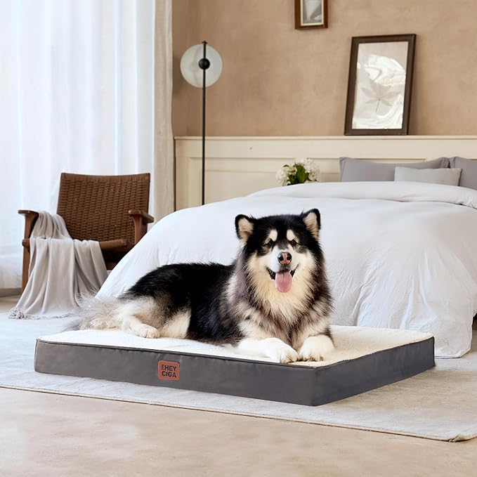 EHEYCIGA Orthopedic Dog Beds for Large Dogs with Removable Washable Cover, Beige, 36x27