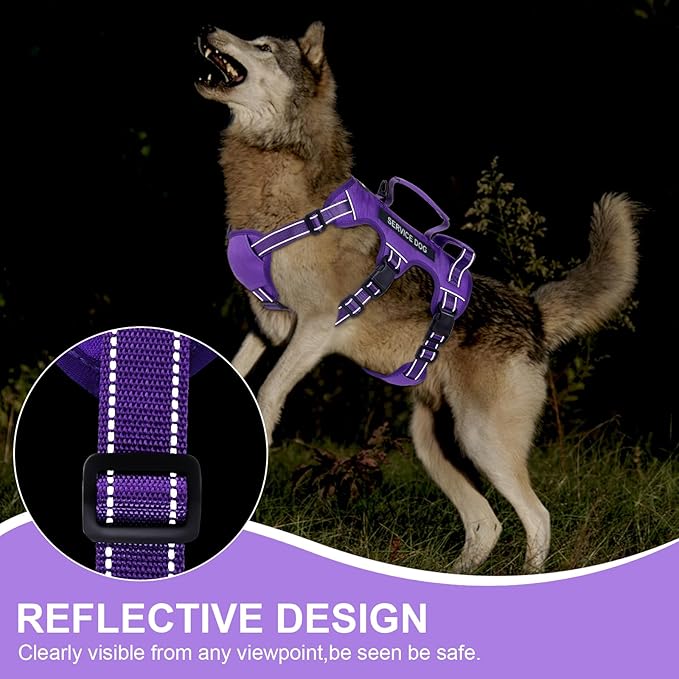 Escape Proof Dog Harness for Large Medium Sized Dogs Six Point Adjustable, Service Dog Vest Harness and Leash Set, No Pull Dogs Harnesses with Handle, XL Dog Harnesses for Walking(Purple, XL)