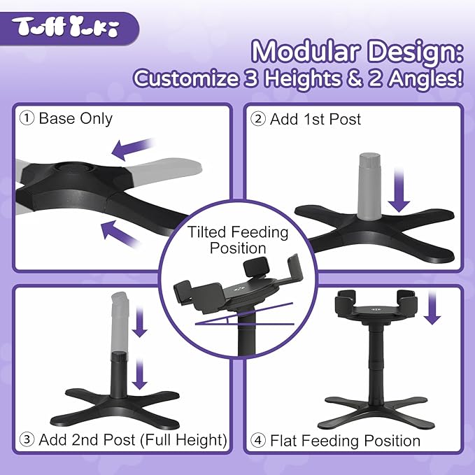 Adjustable Pet Feeder Stand,Tilted Pet Feeder Stand,Non Slip Dog Bowls Stand,Pet Feeding Station，for Small Medium Dogs,Adjustable for 5.5"-9.6" Bowls，Heavy-Duty Plastic，(Black, 1-Pack)