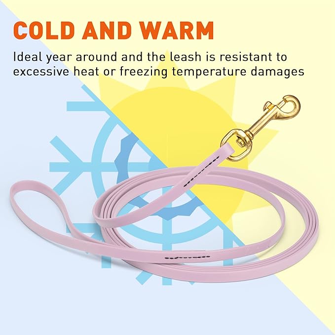 Viper Biothane K9 Working Dog Leash Waterproof Lead for Tracking Training Schutzhund Odor-Proof Long Line with Solid Brass Snap for Puppy Medium and Large Dogs, 15ft Pastel Purple