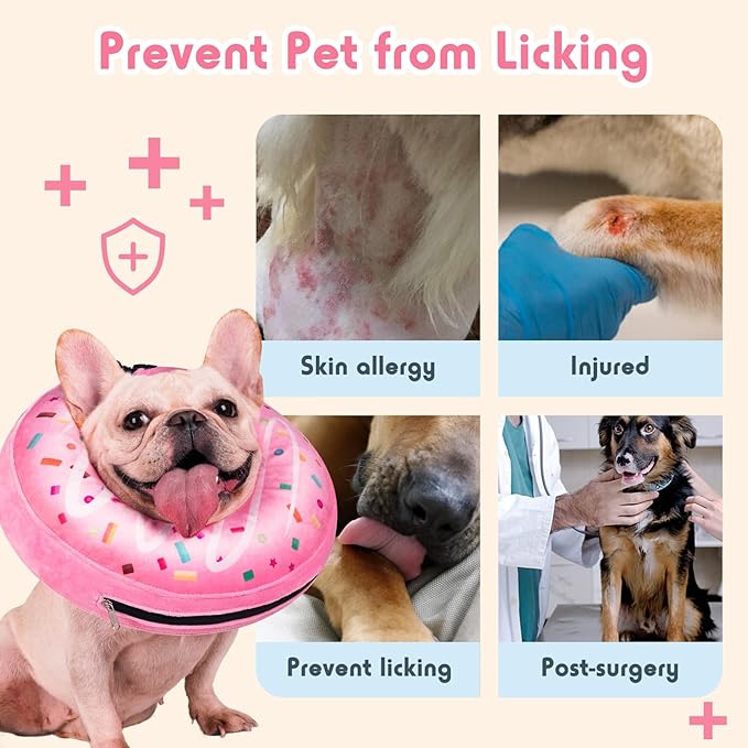 Inflatable Dog Pillow Cone Collar After Surgery, Donut Soft Neck Cone for Beagle French Bulldog Medium Plus Dogs, etc, Recovery E Collar to Stop Licking Pink