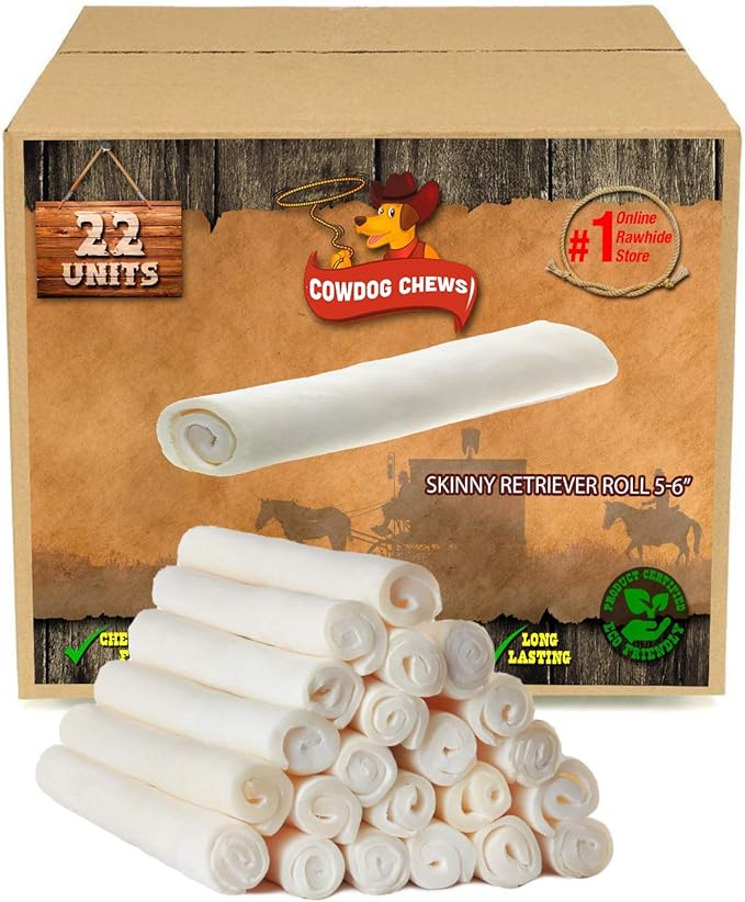 Cowdog Chews 5-6 Inches Rawhide Retriever Roll - Chewing Dog Treat, 100% Natural - Natural Grass Fed Livestock Sourced (22 Pack)