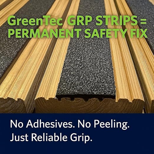 Anti-Slip Decking Strips - Pack of 5 (16" x 2") Heavy Duty GRP Non-Slip Treads for Outdoor Steps, Ramps & Decks - Weatherproof, Easy to Install, Long Lasting Safety Grip (Black)