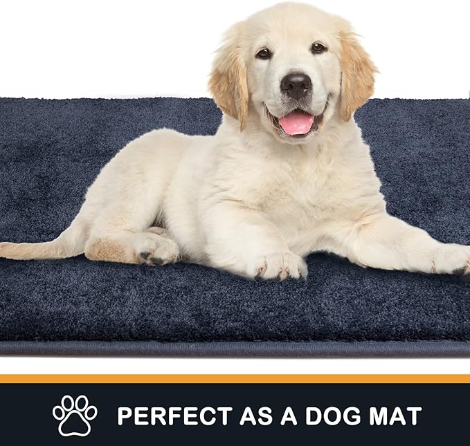 PURRUGS Dirt Trapping Door Mat 34" x 59", Non-Slip Machine Washable Entryway Rug, Dog Doormat, Indoor Front Door Mat, Super Absorbent Entry Rug for Muddy Shoes & Paws, Navy Blue