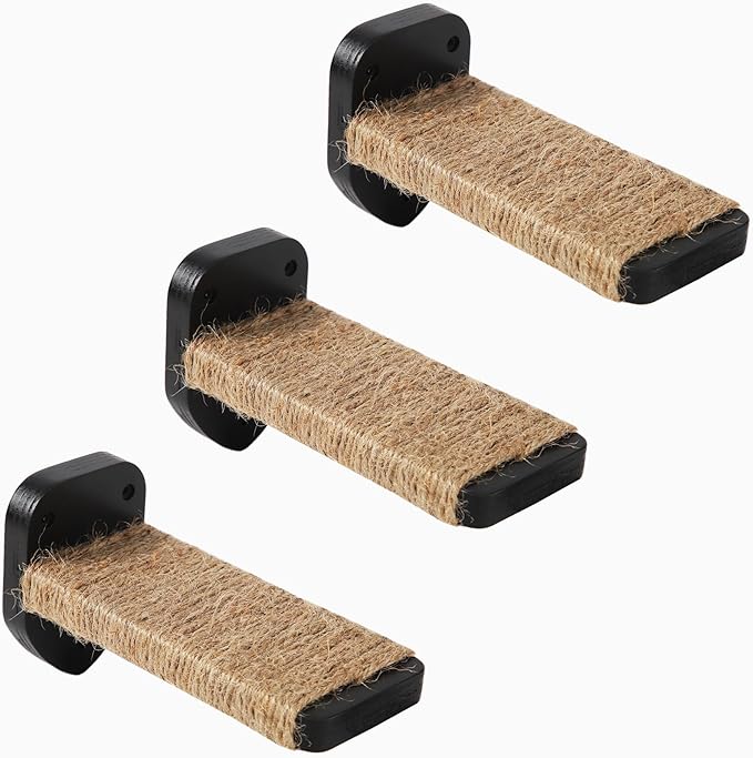 3 Pcs Cat Steps and Perches for Wall, Climbing Shelf With Hemp Rope, Wall-Mounted Furniture Set With Scratching Pads for Playing (Black)