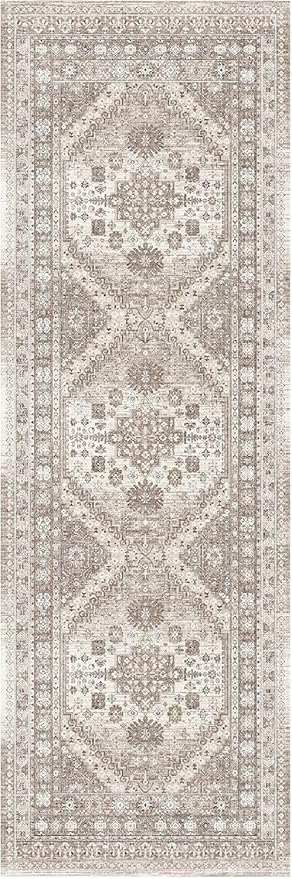 2'6" x 16'Non Slip Runner Rugs - Runners for hallways, Kitchen,Entryway,Stain Resistant Washable Rugs for Bedroom, Indoor Vintage Area Rugs (Brown/Beige,2'6" x 16')