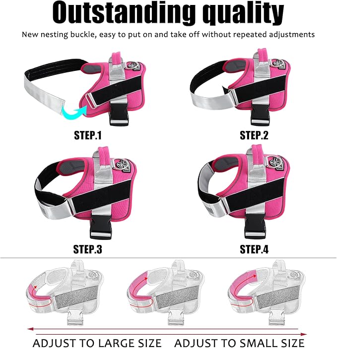 Bolux Dog Harness, No-Pull Reflective Dog Vest, Breathable Adjustable Pet Harness with Handle for Outdoor Walking - No More Pulling, Tugging or Choking (Fuchsia, Small (Pack of 1))