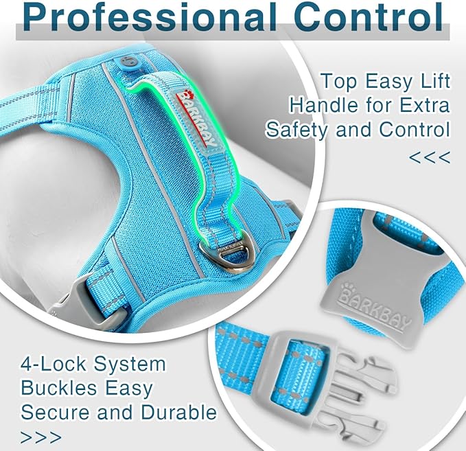 BARKBAY Dog Harness No Pull with ID Tag Pocket - Heavy Duty, Reflective, Easy Control for Large Dogs(Blue,M)