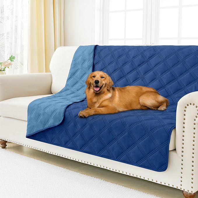Smiry Waterproof Dog Bed Cover Blanket 52x82, Soft Reversible Pet Blanket, Washable Leakproof Cats Dogs Couch Cover for Sofa, Couch, Furniture, Lattice, Navy/Blue