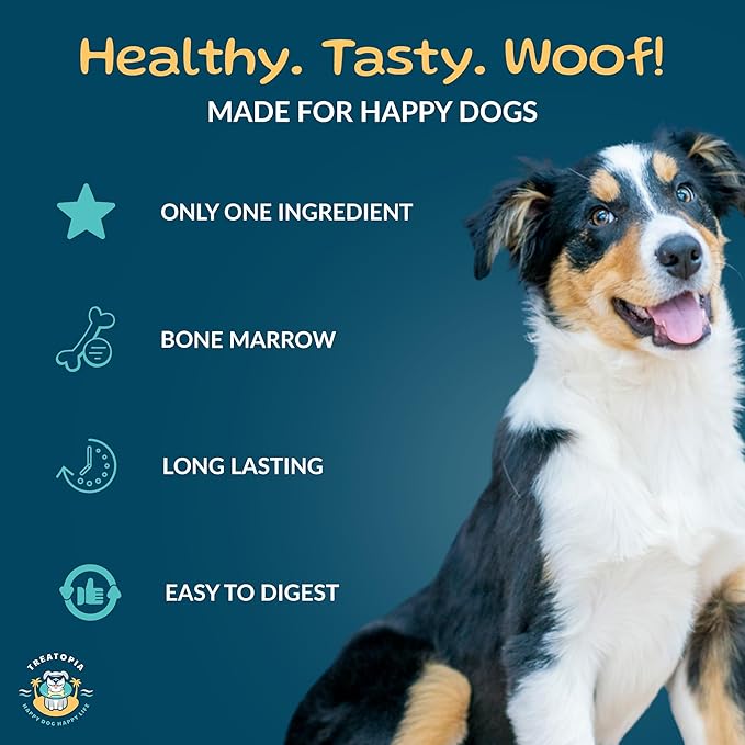TREATOPIA Adventure Beef Marrow Dog Bones, Dynamo, 3”, 12 PC - All-Natural, Center-Cut, Long-Lasting, Healthy, Single Ingredient, Hand-Trimmed, Slow-Roasted, Made in The USA, No Additives