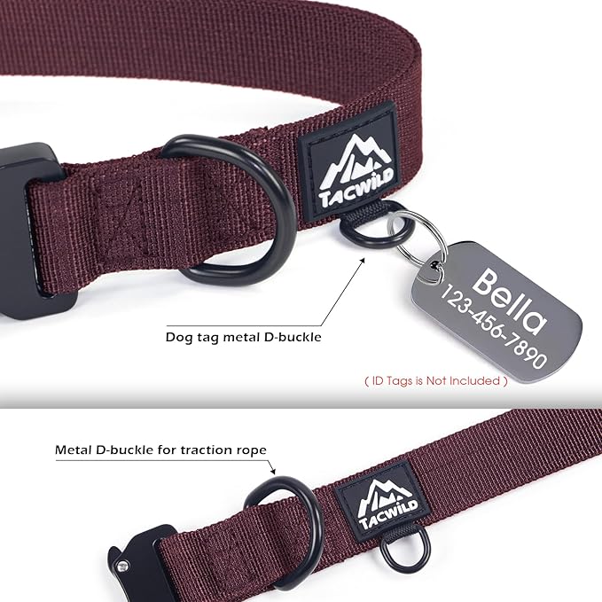 Dog Collar for Large Dogs - Adjustable, Chew Proof Nylon Collar with Metal Quick Release Buckle and D-Ring for Dog Tags (Burgundy)