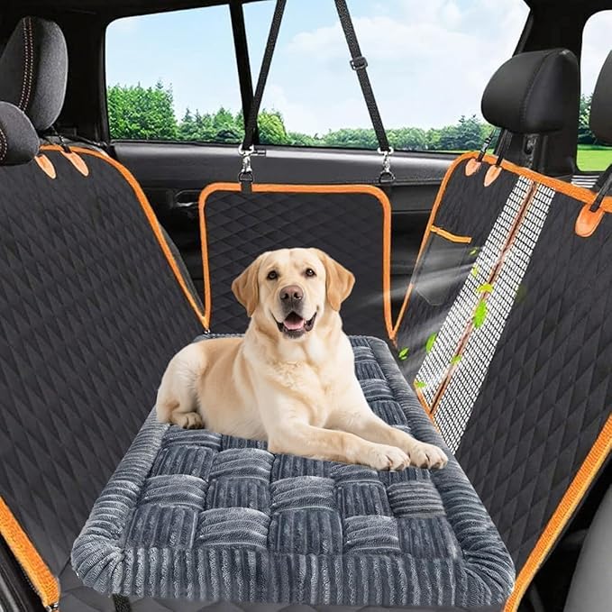 Dog Car Bed Mat for Backseat Extender, Non-Slip Grey Flannel Pet Travel Blanket with Soft PP Cotton, Car Seat Protector for Dogs in SUVs, Sedans & Trucks (51"x23.6")