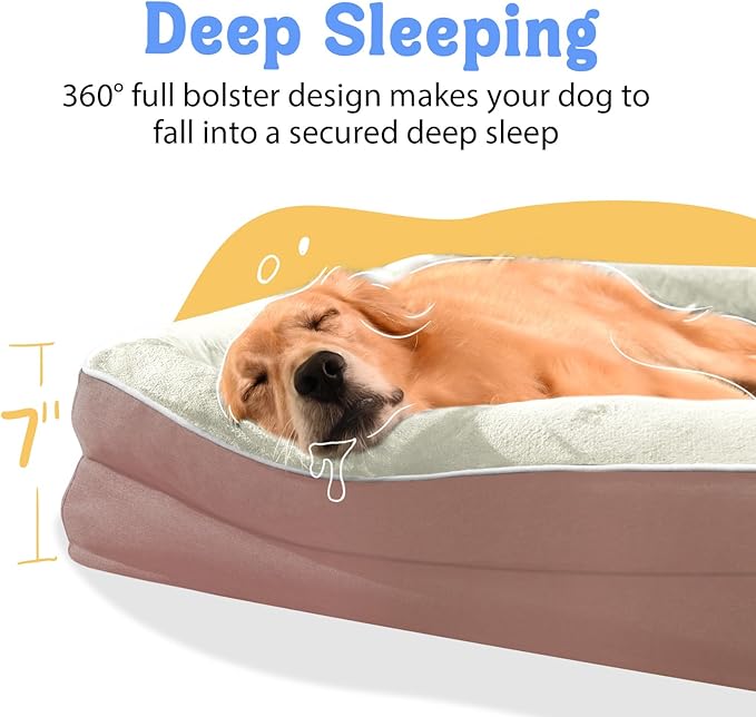 Orthopedic Washable Large Dog Bed - Removable Orthopedic Foam Dog Beds with Bolsters Waterproof Large Dogs Bed and Non-Slip Bottom