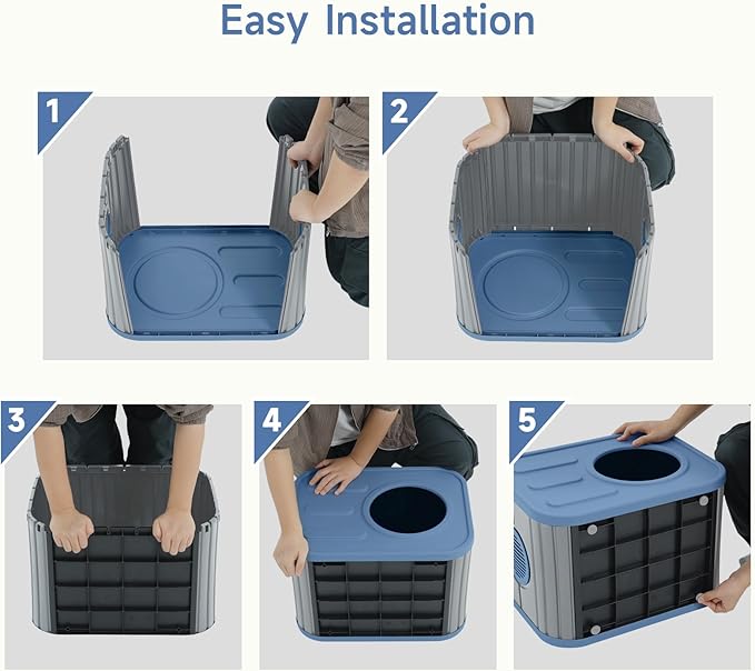 ONBRILL Outdoor Cat House Weatherproof with Dual Ventilation Windows, Spacious Durable PP Material Cat House for Outdoor Indoor Use, Easy to Assemble and Clean, Blue