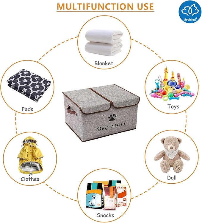 Large Dog Toys Storage Box Canvas Storage Basket Bin Organizer with Lid - Collapsible Linen Bin Ideal for Organizing Dog Cat Toys and pet Stuff-PP Boad-17" x 12" x 10" - Gray