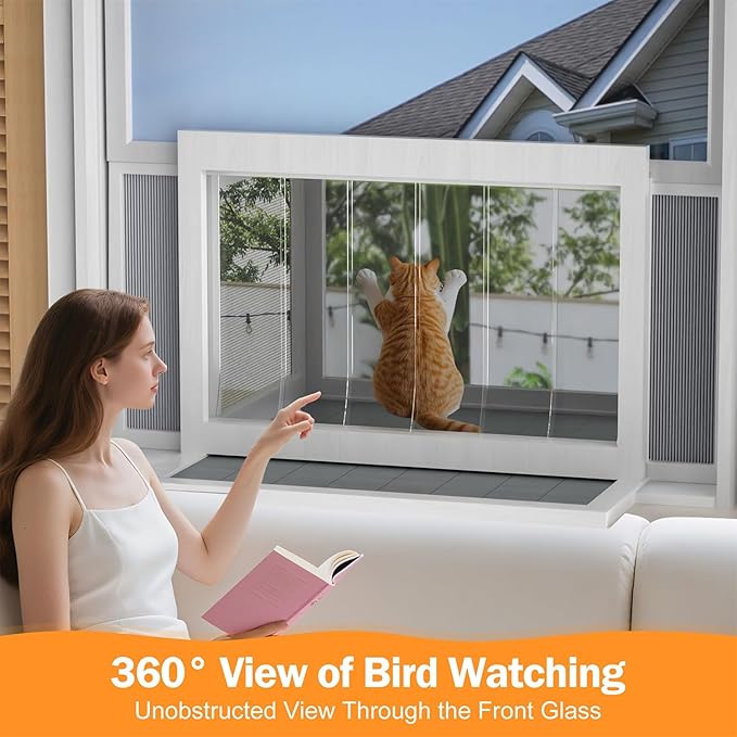 Cat Window Box Catio, Clear Acrylic Outdoor Cat Enclosure, Expandable Universal Cats Window Perch (25.4"-43.3"), Weatherproof & Easy-Install Kitty Balcony for Sunbathing & Birdwatching (Grey)
