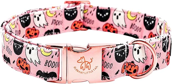 Elegant little tail Halloween Dog Collar, Autumn Pet Collar Durable Pink Dog Collars Male or Female Holiday Pet Gift Adjustable Dog Collar for Large Dogs