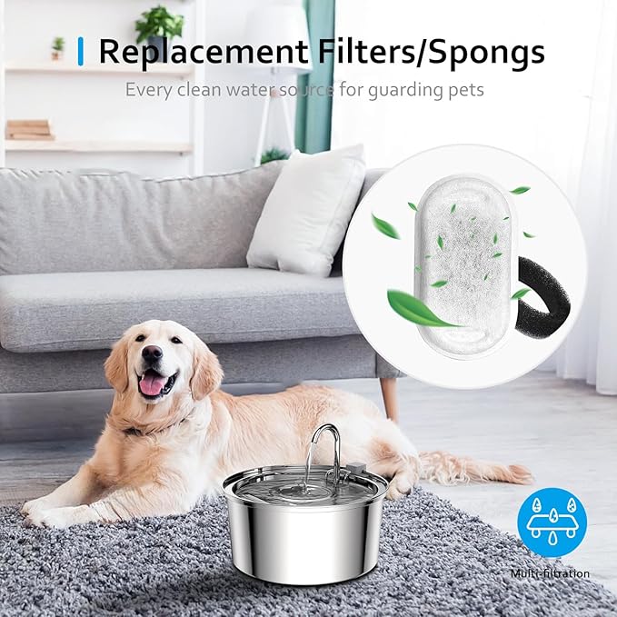 Cat Water Fountain Filters,10 Pack Cat Fountain Filters,Cat Fountain Replacement Filters for 67oz/2L&108oz/3.2L Stainless Steel Cat Water Fountain,Pet Water Fountain Filters (10 Filters & 10 Sponges)