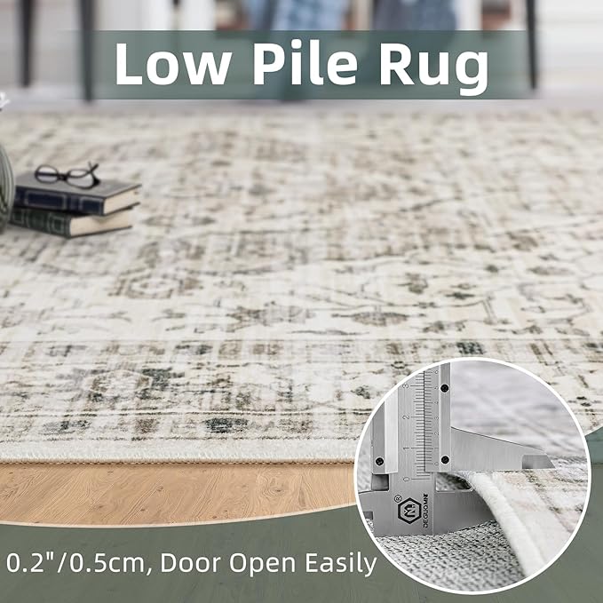 2x4 Rugs Boho Small Washable Area Rugs for Entryway Bathroom Kitchen, Small Rugs Soft Low Pile Non-Slip Rubber Backing Oriental Door Mat(Border Cream