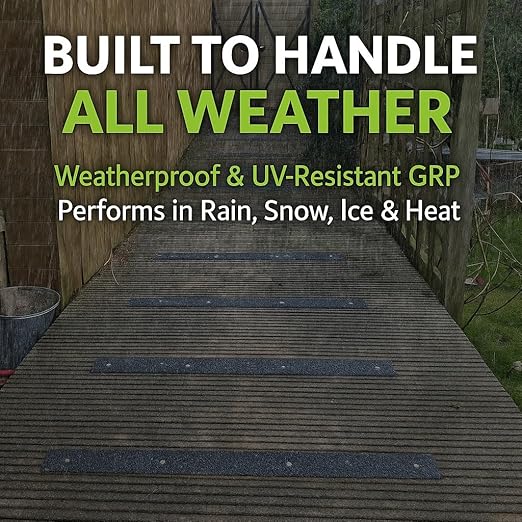 Anti-Slip Decking Strips - Pack of 5 (16" x 2") Heavy Duty GRP Non-Slip Treads for Outdoor Steps, Ramps & Decks - Weatherproof, Easy to Install, Long Lasting Safety Grip (Black)