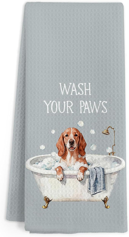 Funny Basset Hound Hand Towels for Bathroom, Basset Hound Gifts for Women Men Dog Lovers, Bassett Dogs Themed Hand Towels, Wash Your Paws Dish Tea Towel for Kitchen Bathroom Decor, 16x24 Inch