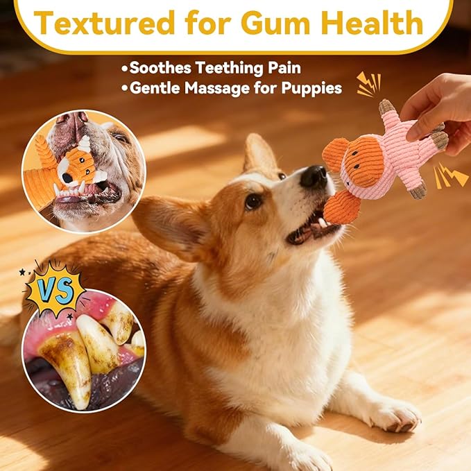 Squeaky Plush Dog Toys: 5 Pack Tough Stuffed Toys - Chew Teething Crinkle Boredom Relief for Puppy Small Medium Large Breed Dogs - Birthday Gift for Pets