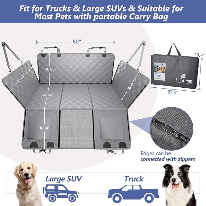 Back Seat Extender for Dogs Truck-Large Space, Dog Pet Car Seat Cover for Back Seat Hard Bottom Holds 400lbs, Waterproof Dog Hammock for Crew Cab Trucks F150, RAM1500, Sierra, Tundra, Silverado