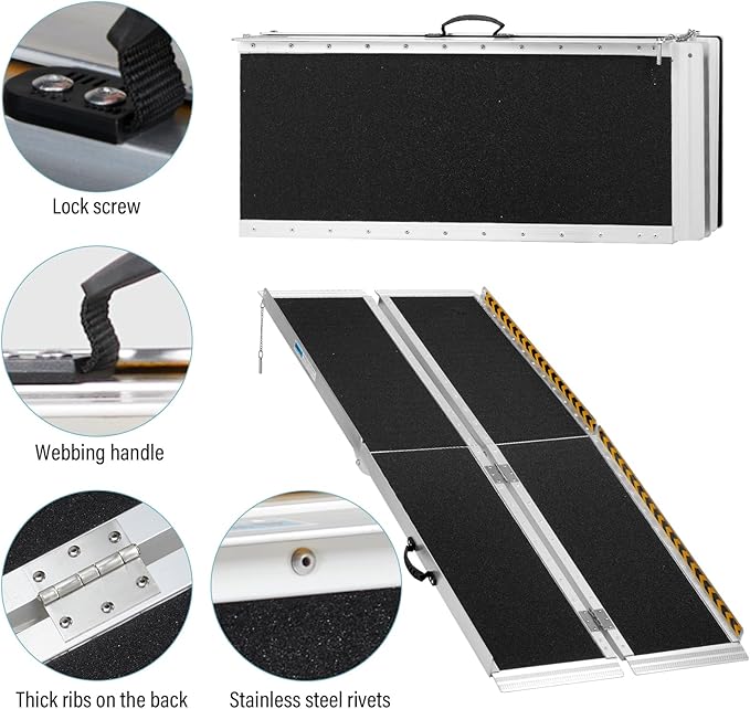 6FT Wheelchair Ramp, Anti-Slip Aluminum Folding Portable Handicap Threshold Entry Ramp for Home, Doorways Steps, Scooter, Stairs, 600LBs Capacity