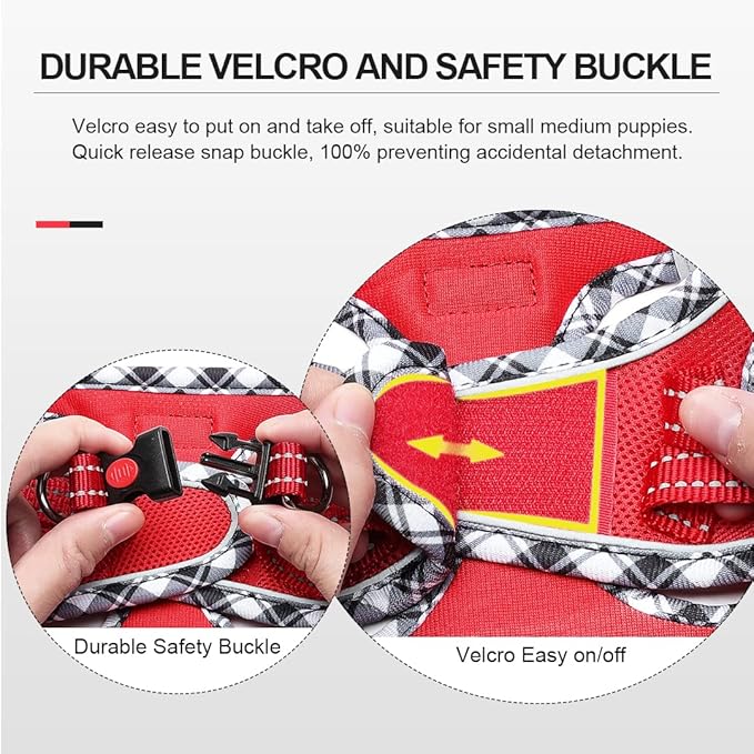 Mercano Soft Mesh Dog Harness and Leash Set, No-Chock Step-in Reflective Breathable Lightweight Easy Walk Vest Harnesses with Safety Buckle for Small Dogs, Cats (Red, L)
