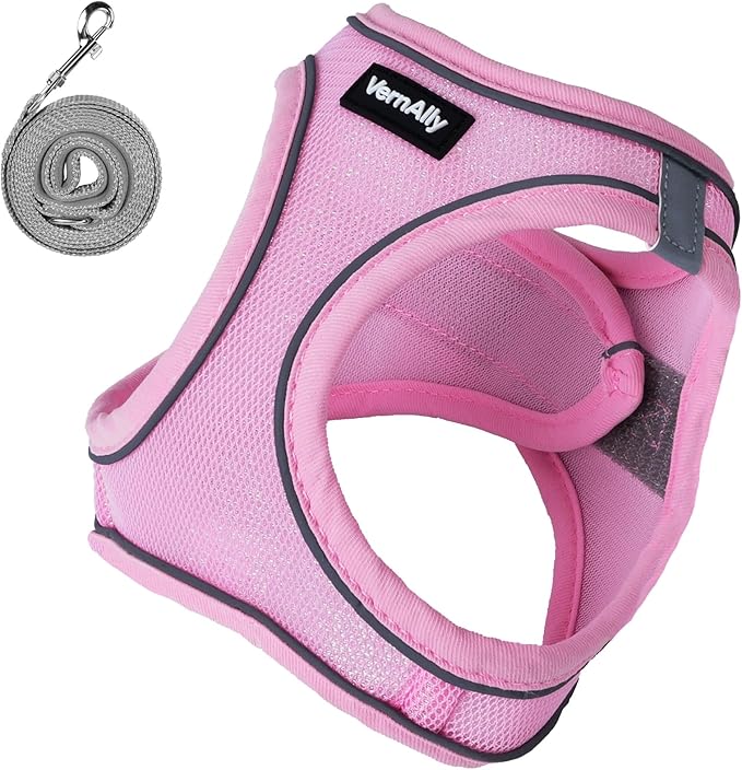 Sparkly Dog Harness Small Sized and Leash Set for Small Dogs Cats,Pink XS Puppy Harness, Step in Soft Dog Reflective Vest, Breathable Mesh Pet Harness. (Pink, XS)