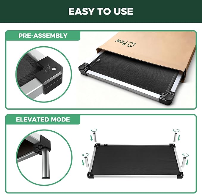FXW TitanNest Chew-Proof Elevated Dog Bed, Raised Cot for Indoor/Outdoor/Camping Use, Durable & Waterproof Cooling Pet Bed for Large Dogs, 50.0" L x 31.0" W x 7.3" H, Black