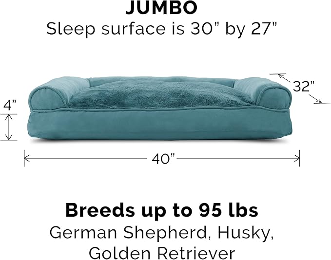 Furhaven Pillow Dog Bed for Large Dogs w/ Removable Bolsters & Washable Cover - Plush & Suede Sofa - Deep Pool, Jumbo/XL
