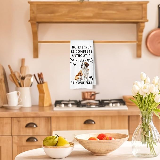 Saint Bernard Funny Dog Kitchen Towels for Women- Saint Bernard Waffle Weave Hand Towels,A Kitchen is Not Complete Without A Saint BernardDish Towel for Bathroom,Dog Lovers Gift,16×24 Inch